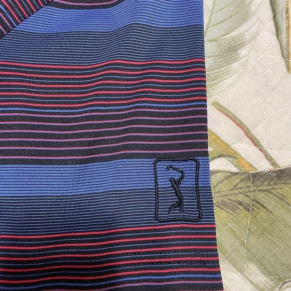 Men’s PGA Tour Blue and Red Golf Polo Shirt with Bold Stripes - Size Medium - Picture 5 of 6